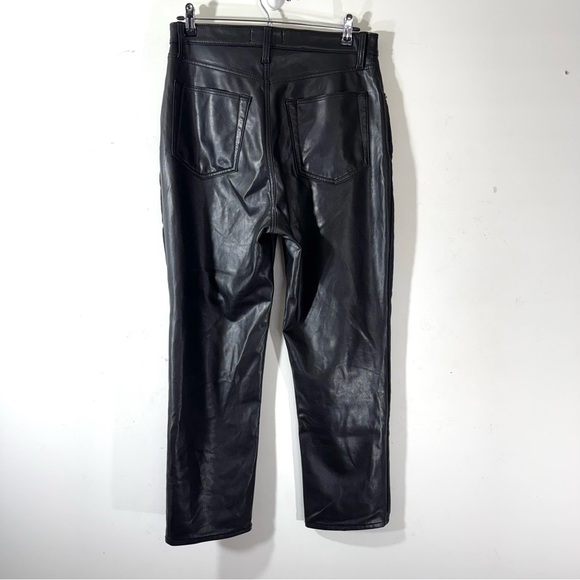 Abercrombie Mixed Fabric Ultra High Rise Ankle Straight Jeans Black Faux Leather - Picture 8 of 14